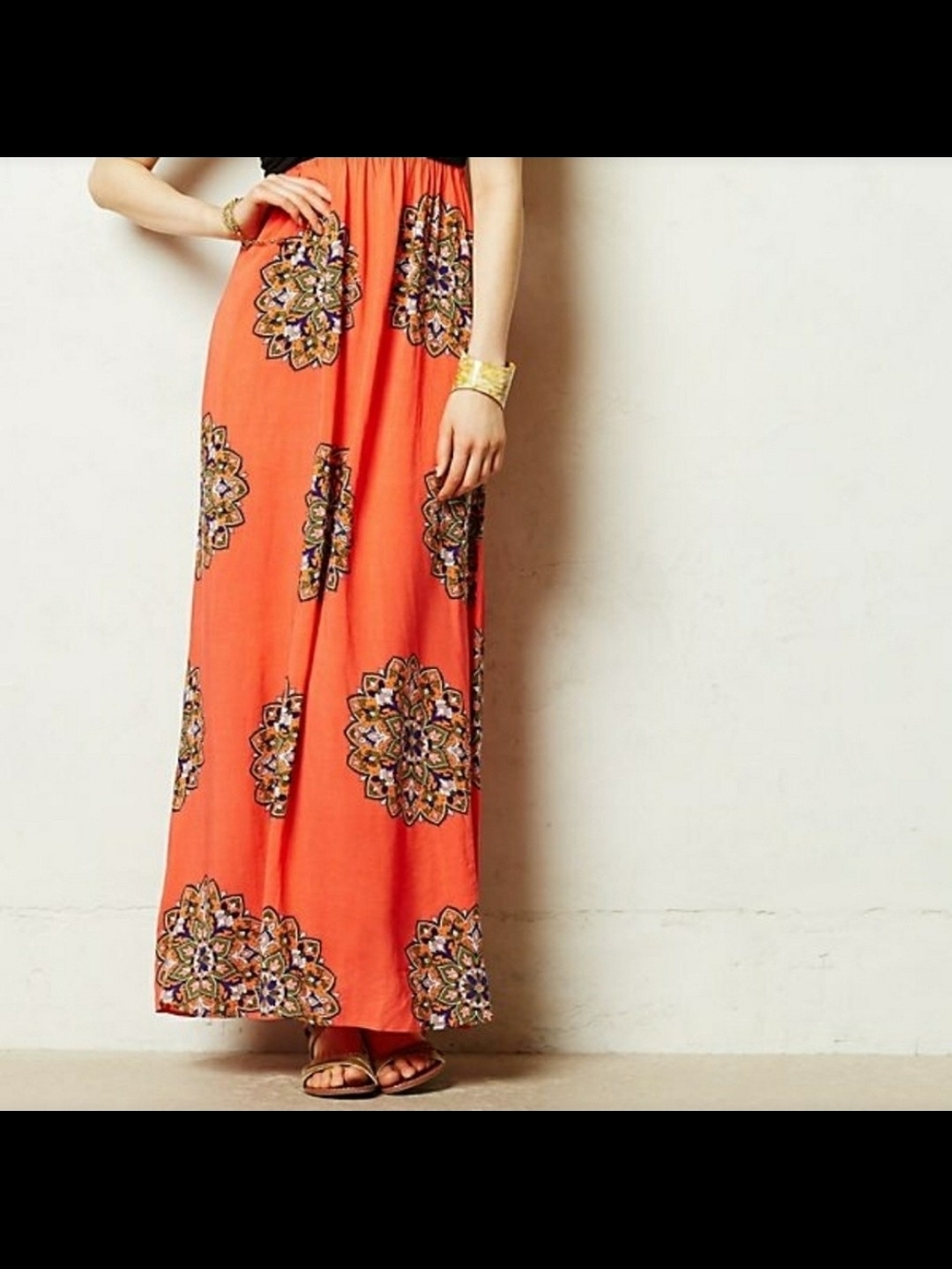Anthropology Lilka Black & Coral Printed Maxi Dress - XS - Picture 10 of 10